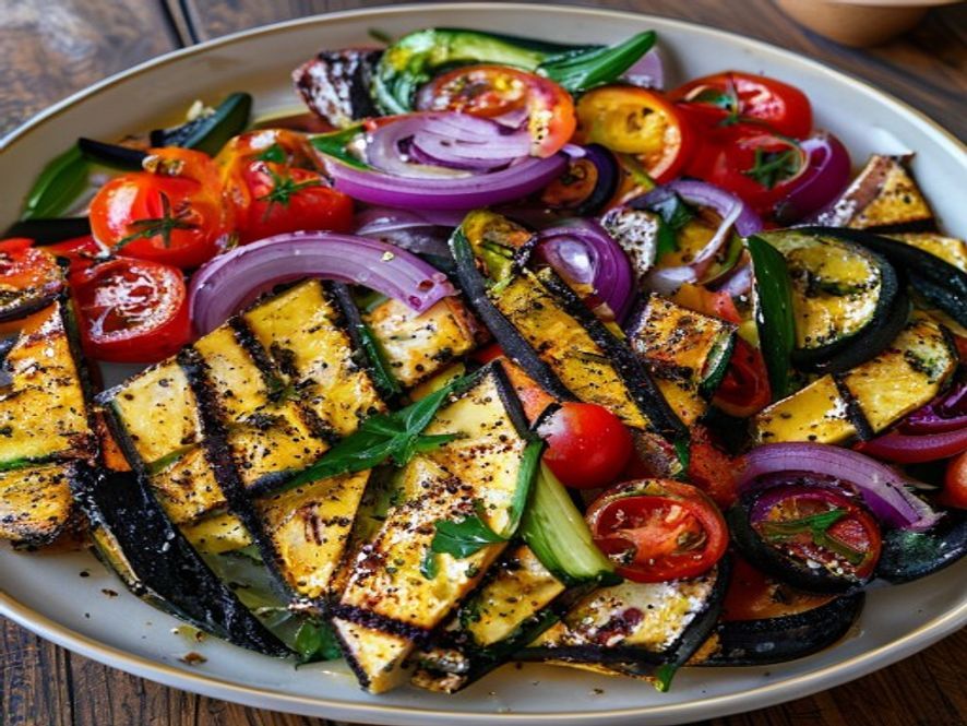 Geroosterde groenten uit de oven met halloumi