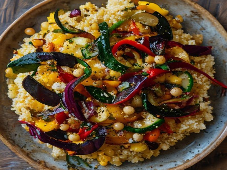 Groenteschotel met couscous en geroosterde paprika