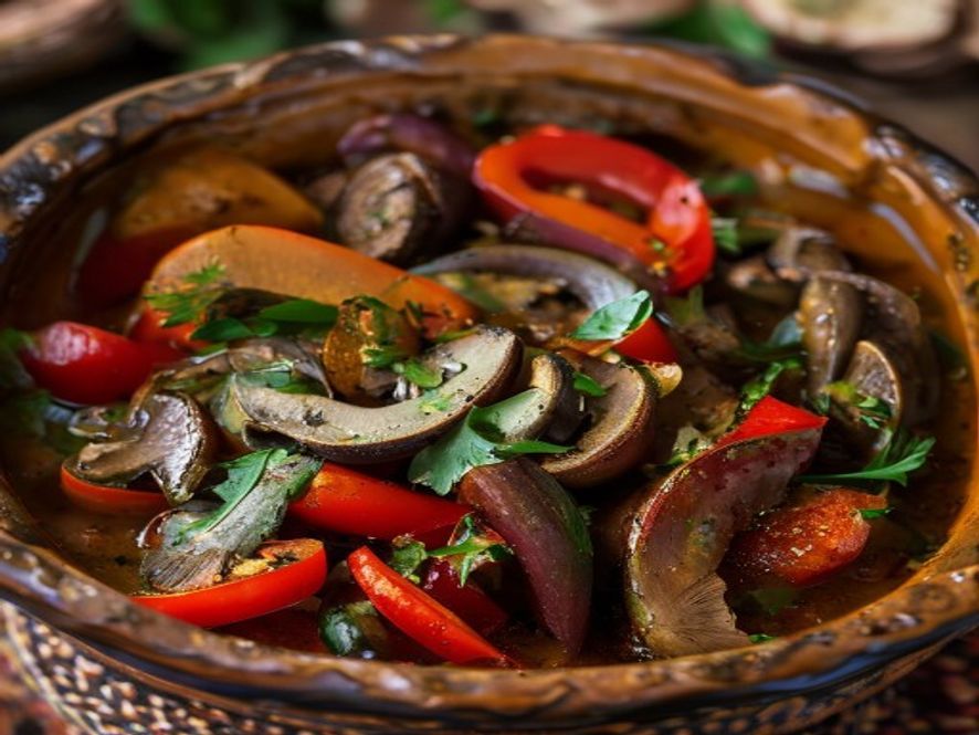 Vegetarische tagine met paprika, champignon en tomaat