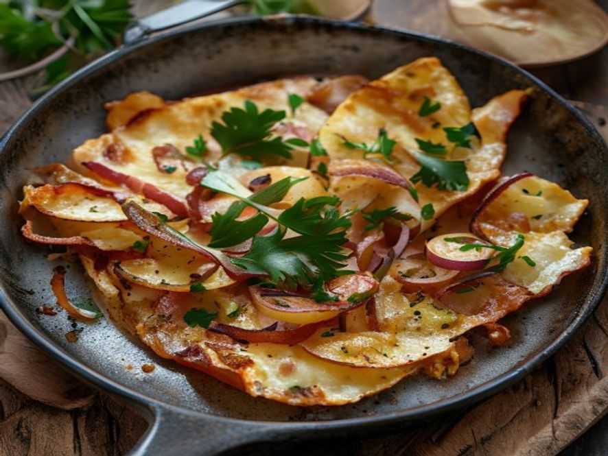 Boerenomelet met spek, aardappel en ui