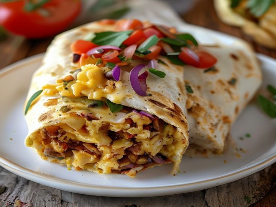 Breakfast burrito met roerei en bonen