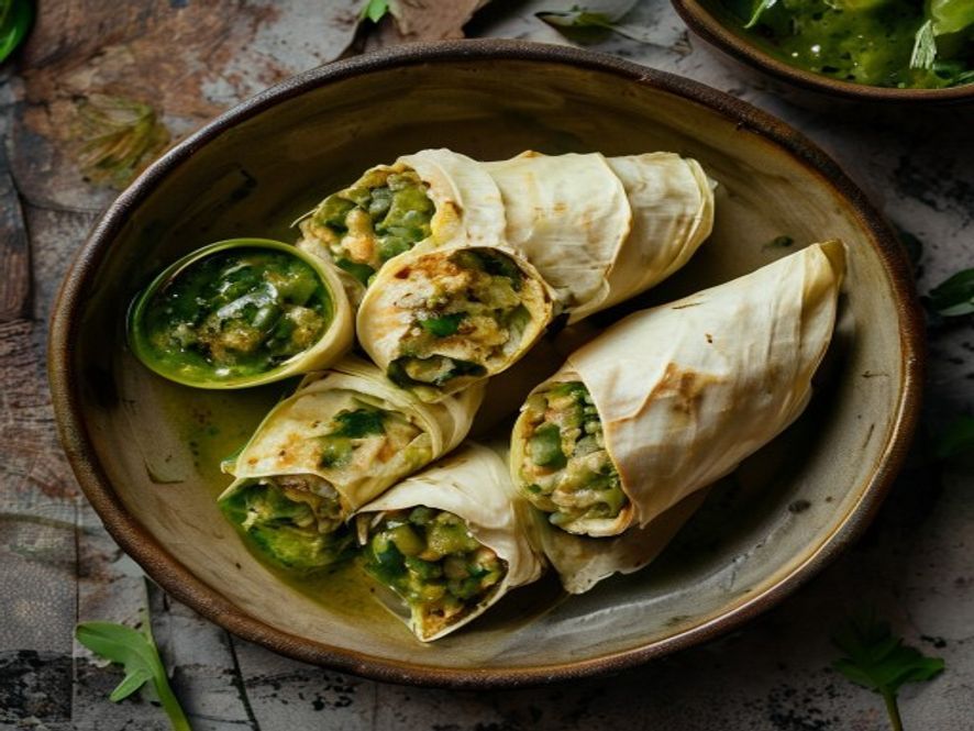 Mexicaanse tamales met kip in groene saus